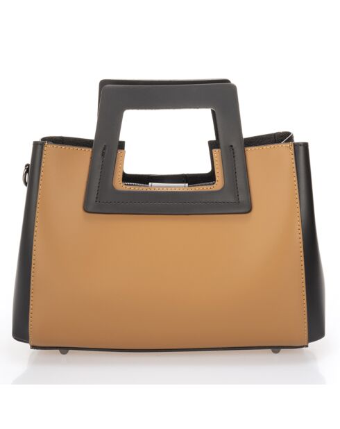 Sac à main en Cuir Anthea cognac/noir - 32x11x20 cm