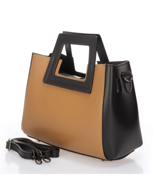 Sac à main en Cuir Anthea cognac/noir - 32x11x20 cm
