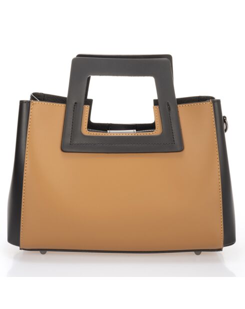Sac à main en Cuir Anthea cognac/noir - 32x11x20 cm
