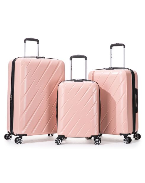 3 Valises extensibles 4 roues doubles 77/66/55 cm rose doré
