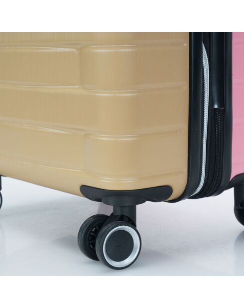 Valise Cabine 4 roues doubles 55 cm fuchsia/jaune
