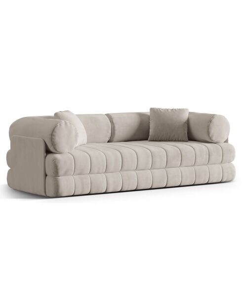 Canapé convertible en Velours Kemi 3 places beige - 206x95x70 cm