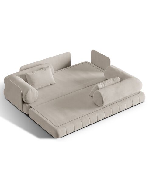 Canapé convertible en Velours Kemi 3 places beige - 206x95x70 cm