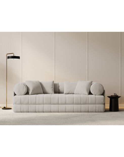 Canapé convertible en Velours Kemi 3 places beige - 206x95x70 cm