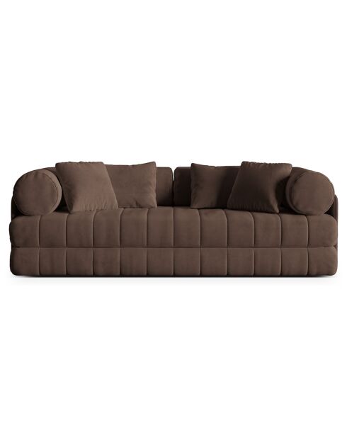 Canapé convertible en Velours Kemi 3 places chocolat - 206x95x70 cm
