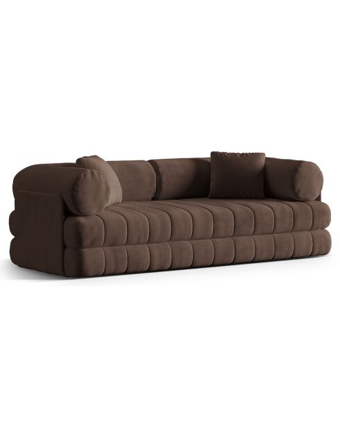 Canapé convertible en Velours Kemi 3 places chocolat - 206x95x70 cm