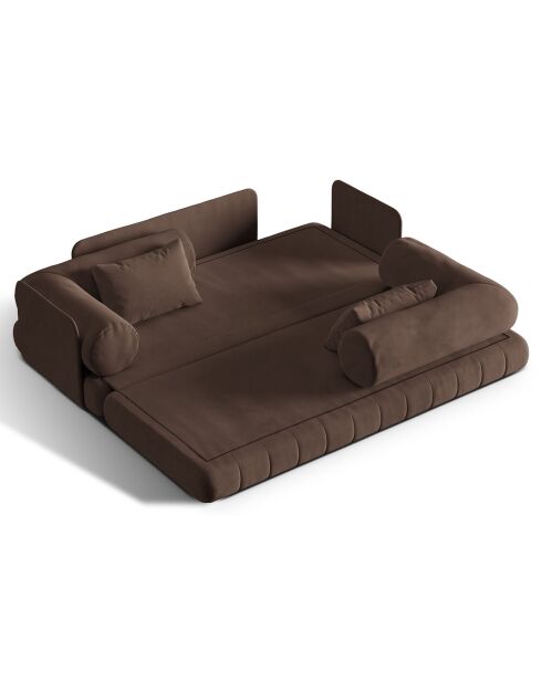 Canapé convertible en Velours Kemi 3 places chocolat - 206x95x70 cm