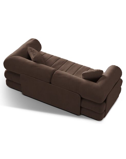 Canapé convertible en Velours Kemi 3 places chocolat - 206x95x70 cm