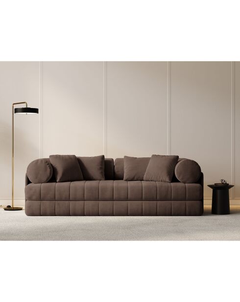 Canapé convertible en Velours Kemi 3 places chocolat - 206x95x70 cm