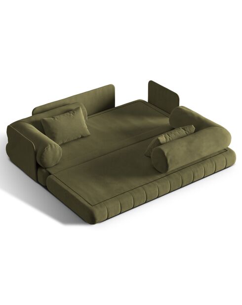 Canapé convertible en Velours Kemi 3 places vert - 206x95x70 cm