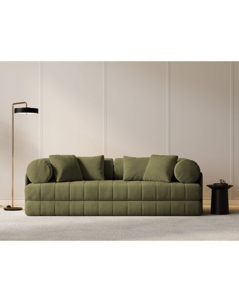 Canapé convertible en Velours Kemi 3 places vert - 206x95x70 cm