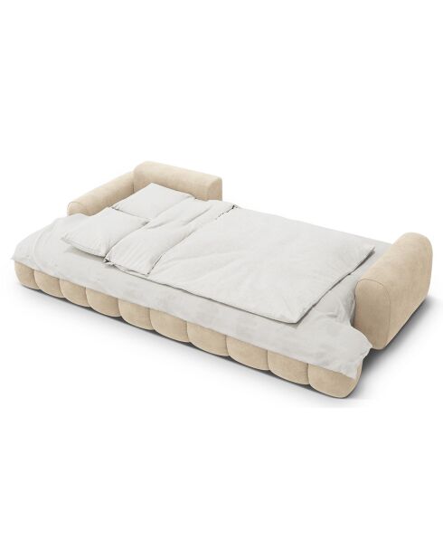 Canapé d'angle gauche en Velours convertible avec coffre Linz 3 places beige clair - 275x142x84 cm