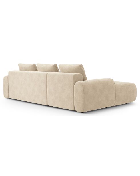 Canapé d'angle gauche en Velours convertible avec coffre Linz 3 places beige clair - 275x142x84 cm