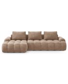 Canapé d'angle gauche en Velours convertible avec coffre Linz 3 places beige foncé - 275x142x84 cm