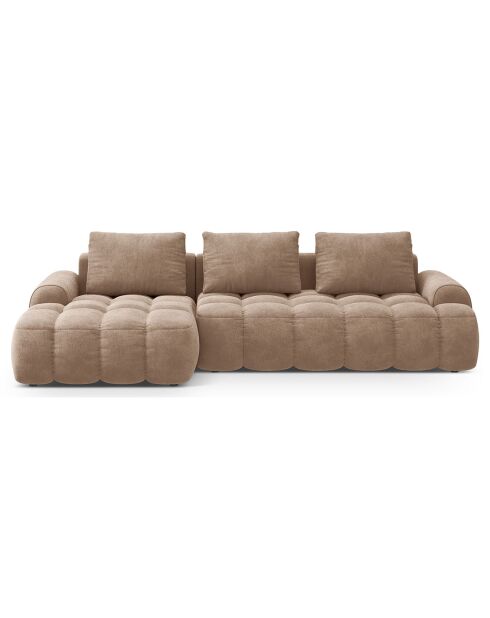 Canapé d'angle gauche en Velours convertible avec coffre Linz 3 places beige foncé - 275x142x84 cm