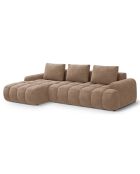 Canapé d'angle gauche en Velours convertible avec coffre Linz 3 places beige foncé - 275x142x84 cm