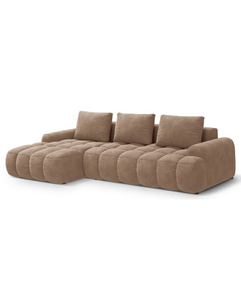 Canapé d'angle gauche en Velours convertible avec coffre Linz 3 places beige foncé - 275x142x84 cm