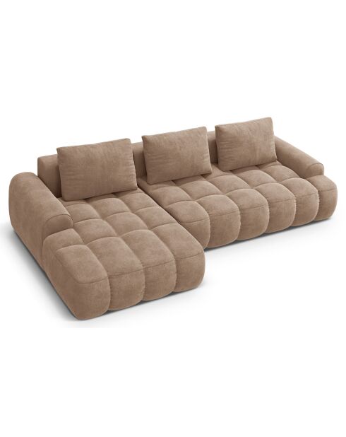 Canapé d'angle gauche en Velours convertible avec coffre Linz 3 places beige foncé - 275x142x84 cm