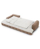 Canapé d'angle gauche en Velours convertible avec coffre Linz 3 places beige foncé - 275x142x84 cm