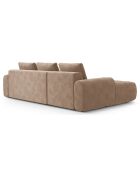 Canapé d'angle gauche en Velours convertible avec coffre Linz 3 places beige foncé - 275x142x84 cm