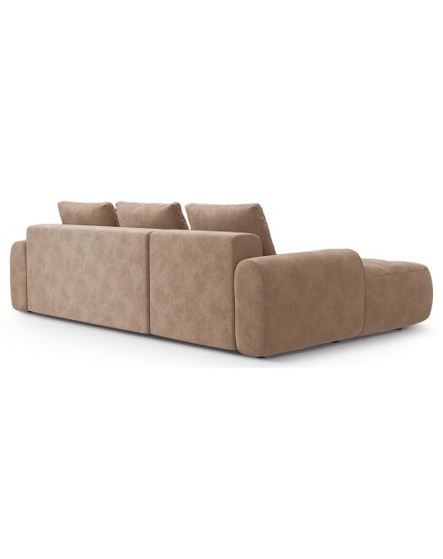 Canapé d'angle gauche en Velours convertible avec coffre Linz 3 places beige foncé - 275x142x84 cm