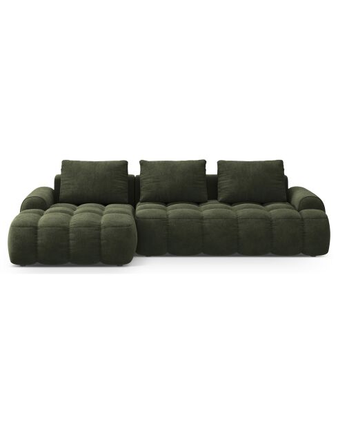 Canapé d'angle gauche en Velours convertible avec coffre Linz 3 places vert - 275x142x84 cm
