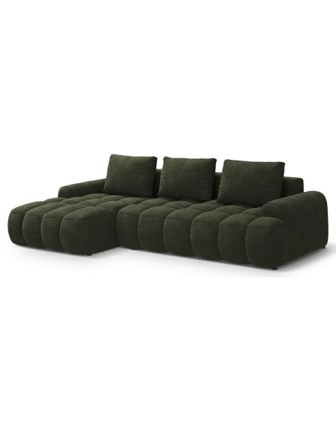 Canapé d'angle gauche en Velours convertible avec coffre Linz 3 places vert - 275x142x84 cm