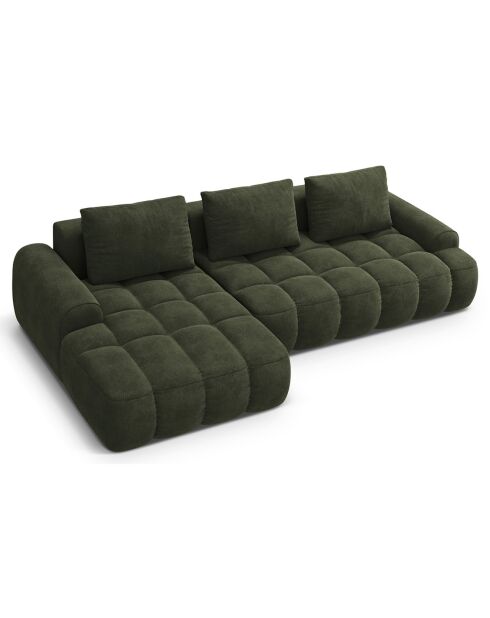 Canapé d'angle gauche en Velours convertible avec coffre Linz 3 places vert - 275x142x84 cm