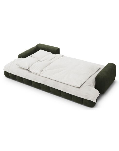 Canapé d'angle gauche en Velours convertible avec coffre Linz 3 places vert - 275x142x84 cm