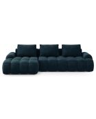 Canapé d'angle gauche en Velours convertible avec coffre Linz 3 places pétrole profond - 275x142x84 cm