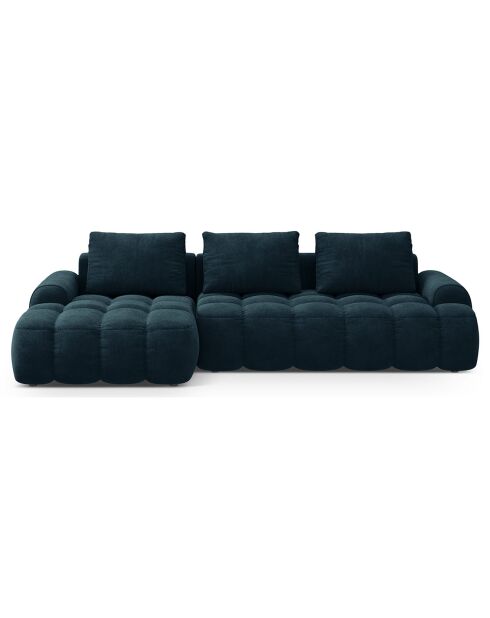 Canapé d'angle gauche en Velours convertible avec coffre Linz 3 places pétrole profond - 275x142x84 cm