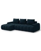 Canapé d'angle gauche en Velours convertible avec coffre Linz 3 places pétrole profond - 275x142x84 cm