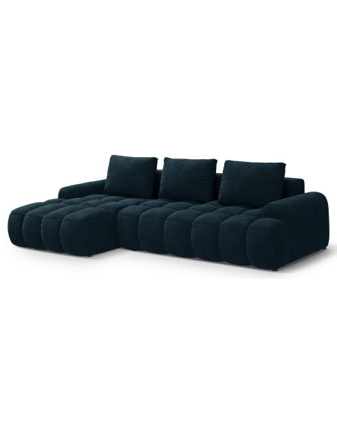 Canapé d'angle gauche en Velours convertible avec coffre Linz 3 places pétrole profond - 275x142x84 cm