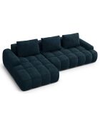 Canapé d'angle gauche en Velours convertible avec coffre Linz 3 places pétrole profond - 275x142x84 cm