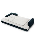 Canapé d'angle gauche en Velours convertible avec coffre Linz 3 places pétrole profond - 275x142x84 cm