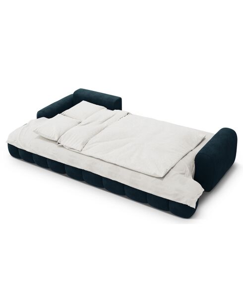Canapé d'angle gauche en Velours convertible avec coffre Linz 3 places pétrole profond - 275x142x84 cm