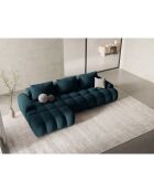 Canapé d'angle gauche en Velours convertible avec coffre Linz 3 places pétrole profond - 275x142x84 cm