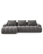 Canapé d'angle gauche en Velours convertible avec coffre Linz 3 places gris - 275x142x84 cm