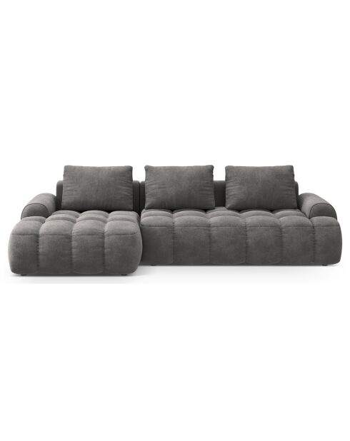 Canapé d'angle gauche en Velours convertible avec coffre Linz 3 places gris - 275x142x84 cm
