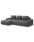 Canapé d'angle gauche en Velours convertible avec coffre Linz 3 places gris - 275x142x84 cm