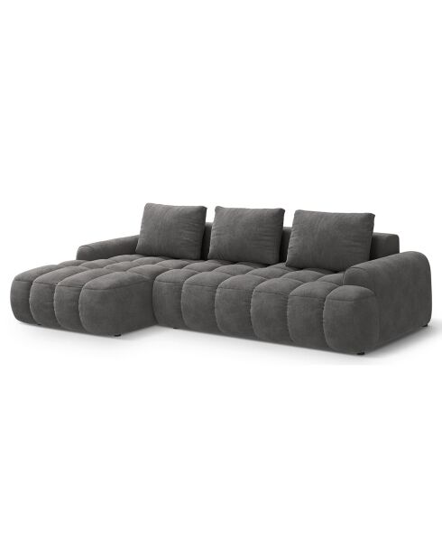 Canapé d'angle gauche en Velours convertible avec coffre Linz 3 places gris - 275x142x84 cm