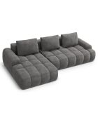 Canapé d'angle gauche en Velours convertible avec coffre Linz 3 places gris - 275x142x84 cm