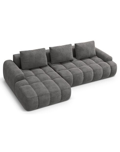 Canapé d'angle gauche en Velours convertible avec coffre Linz 3 places gris - 275x142x84 cm