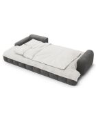 Canapé d'angle gauche en Velours convertible avec coffre Linz 3 places gris - 275x142x84 cm