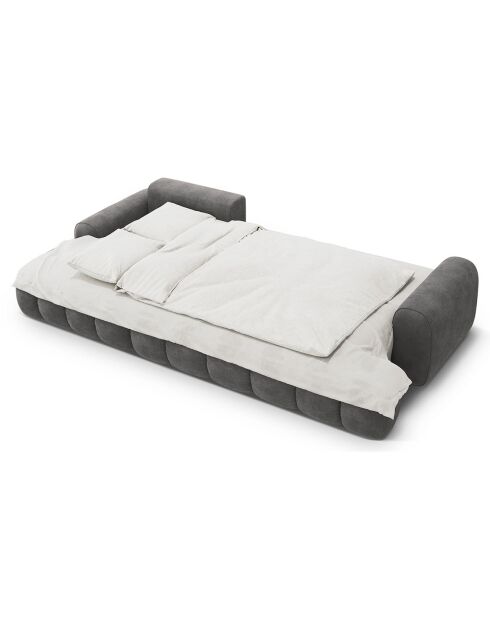 Canapé d'angle gauche en Velours convertible avec coffre Linz 3 places gris - 275x142x84 cm