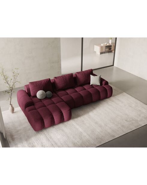 Canapé d'angle gauche convertible avec coffre Linz 3 places bordeaux - 275x142x84 cm
