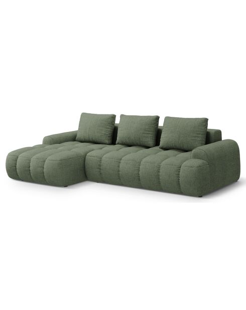 Canapé d'angle gauche convertible avec coffre Linz 3 places vert olive foncé - 275x142x84 cm