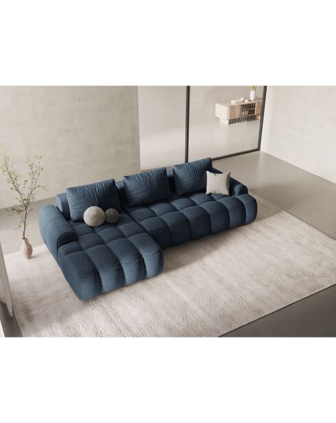 Canapé d'angle gauche convertible avec coffre Linz 3 places bleu foncé - 275x142x84 cm