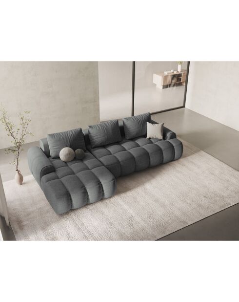 Canapé d'angle gauche convertible avec coffre Linz 3 places gris - 275x142x84 cm