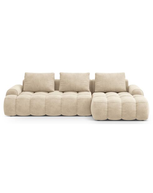 Canapé d'angle droit en Velours convertible avec coffre Linz 3 places beige clair - 275x142x84 cm